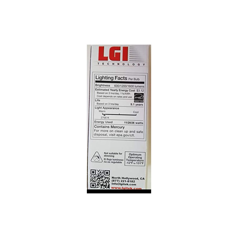 LGI TECHNOLOGY (EFS3XW-26 3-Way Compact Fluorescent Twist Light Bulb