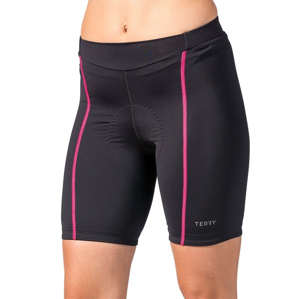 Terry Bella Short (Regular) - Women's 8.5 Inch Inseam Padded Cycling Shorts - Silicone Leg Band & Flex Air Chamois, Black/Pink - X-Large