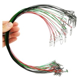 Drchoer 30Pcs Fishing Wire Leaders,100LB 19Inch Stainless Steel High Strength Fishing Line Leaders with Swivels and Snaps,Black/Red/Gree (3 Color)