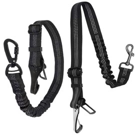 Dog Seatbelt, 2 Pack Dog Seat Belt Car Leash Adjustable Elastic Bungee Buffer Heavy Duty Nylon Reflective Pet Safety Tether Connect to Dog Harness for Travel Riding in Vehicle