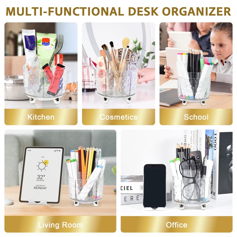 SAYEEC Pen Holder for Desk 6 Slots Rotating Makeup Brush