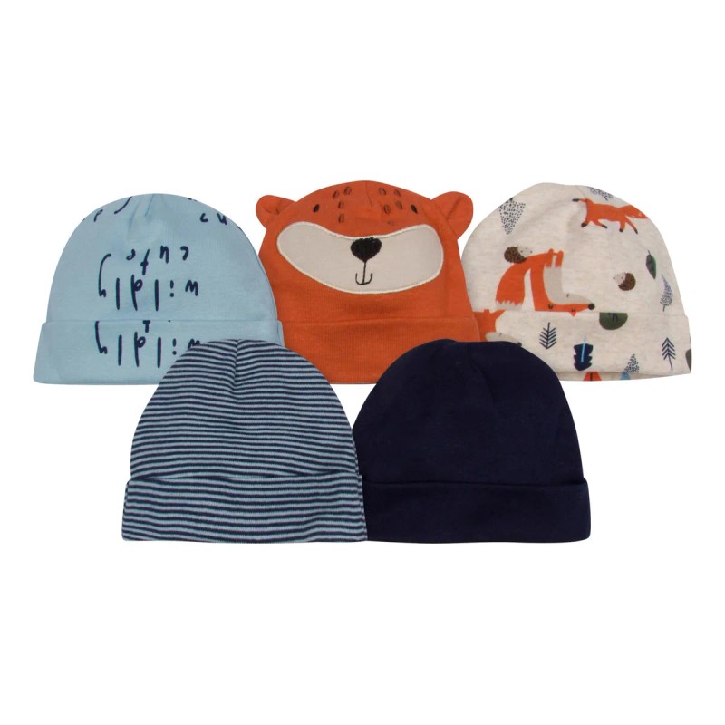 Paquete De 5 Gorras Unisex Para Bebé, Azul Zorro, 0-6