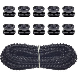 Rhixidenc 10 Meters (10.94 Yards) Roller Blind Bead Chain Cord with 10 PCS Connectors Roman Venetian Honeycomb Vertical Shade Blind Cord Replacement Parts White (Black)