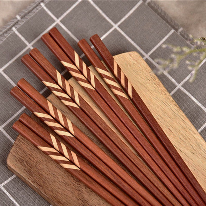 Wooden Chopsticks Japanese Style Rectangular Red Sandalwood Inlaid Boxwood Reusable