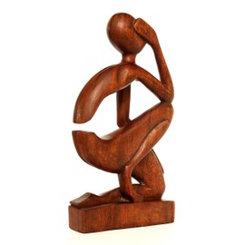 G6 Collection 12" Abstract Sculpture Wooden Handmade Handcrafted Art - The Thinker - Home Decor Decorative Figurine Accent Decoration Hand Carved Thinking Man Statue