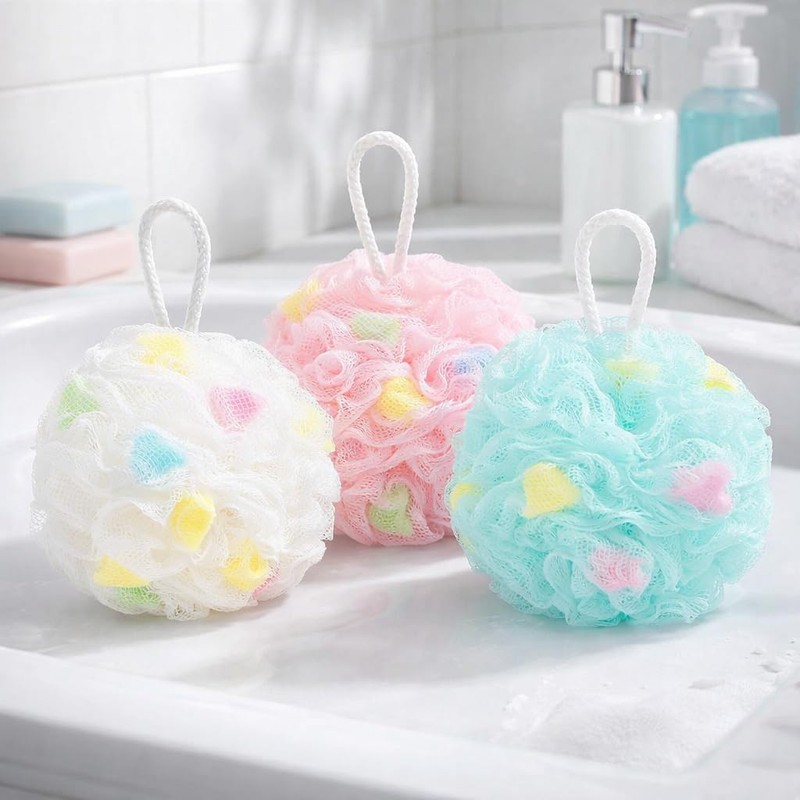 2 Pcs Loofah Sponge Shower Puff, Soft Mesh Bath Sponge
