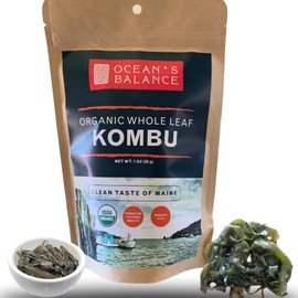Ocean's Balance Organic Whole Leaf Kombu – Maine Coast Vegetables for Keto, Paleo, Vegetarian & Vegan Diets – Sweet Seaweed Gluten Free Products (1oz)