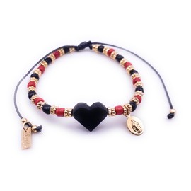 Alea Collection Stylish Women's Bracelet with Natural Azabache Heart Pendant and Minimalist Miraculous Virgin Charm