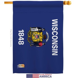 States Wisconsin House Flag Dowel Set Regional USA American Territories Republic Country Particular Area Small Decorative Gift Yard Banner Made in 28 X 40