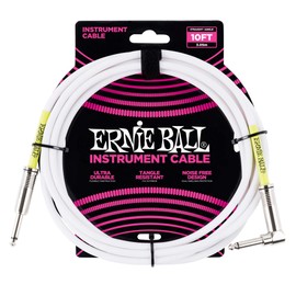 Ernie Ball Instrument Cable, Straight/Angle, 10ft, White (P06049)