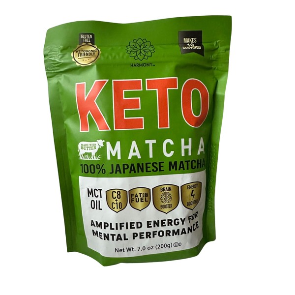 Harmony, Keto Matcha, Pure Japanese Matcha to Amplify Energy and Mental Performance, Instant Drink Mix Packet, 68mg of Caffeine per Serving, 7.0 OZ