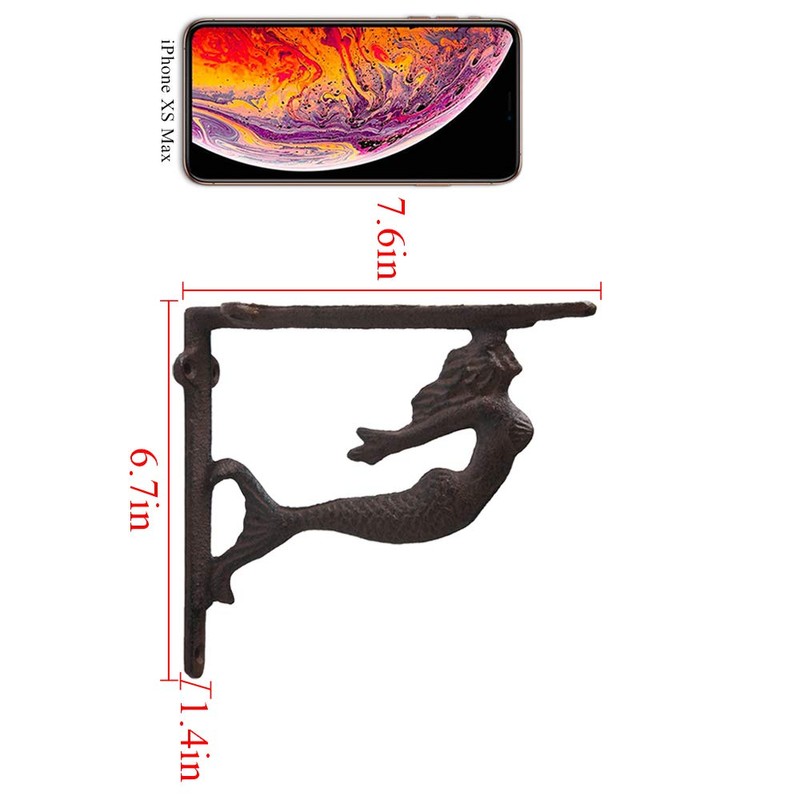 BRASSTAR Rustic Cast Iron Nautical Mermaid Shelf Brackets Wrought Iron