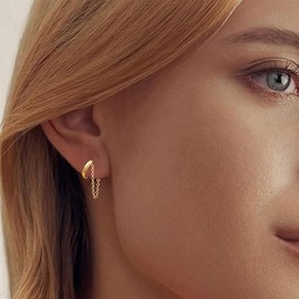 Tassel Chain Small Hoop Dangle Earring for Women Trendy Small Huggie Hoop Earrings Fashion Gold Silver Statement Jewelry (Gold)