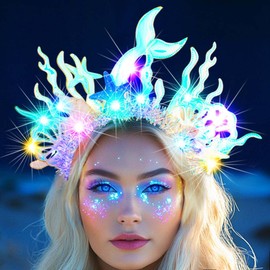 Kilshye Light Up Shell Headband LED Starfish Beach Hair Band Glow Party Costume Headwear for Women