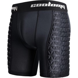 COOLOMG Boys Youth Padded Baseball Sliding Shorts w/Cup Pocket Compression Slider Shorts for Softball Football Lacross Hockey Black L