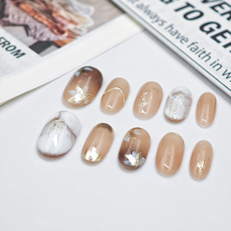 farfarflame Handmade Nail Tip, Short, Medium, Popular, Japanese Style, Oval
