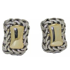 Cable Earring gold silver omega clip earring cable silver 18kt yellow gold omega back pierced 2 tone quality fine New