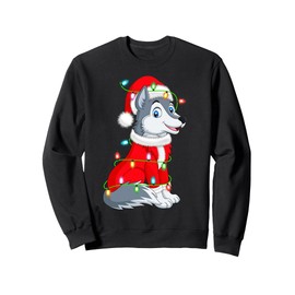 Wolf Christmas Lights Santa Costume Cute Animal Xmas Sweatshirt