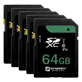Synergy Digital 64GB Secure Digital SDXC UHS-I Memory Cards, Compatible with Panasonic AJ-PX800 P2 HD AVC-Ultra Camcorder - Class 10, U1, 100MB/s, 300 Series - Pack of 5