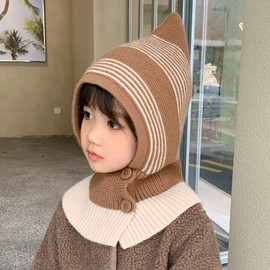 Striped Balaclava Hat for Korean Babies, Fall/Winter Contrast Colors, lf1413, One Size Beige - Children's Stripe (Ages 3-10) 4ea