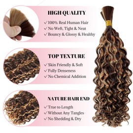 Ombre Human Braiding Hair 2 Bundles 100g 14 Inch P4/27 Highlight Deep Water Wave Bulk for Braiding No Weft Curly Braiding Hair Extensions for Boho Braids Honey Blonde Wet and Wavy Braiding Hair