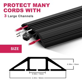 Cable Protector, Floor Cord Channel, Wire Cover,Protect Cables & Prevent Trip Hazards, Ideal for Office, Home, Gyms,Workshop and Hospitals (2m,Black)