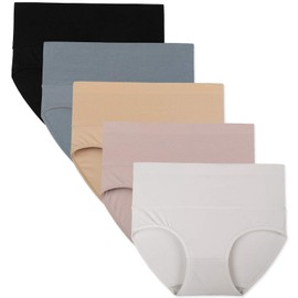 INNERSY Womens Underwear Cotton Briefs Postpartum Underwear for Women Breathable High Waisted Panties 5 Pack(Medium, Basic)