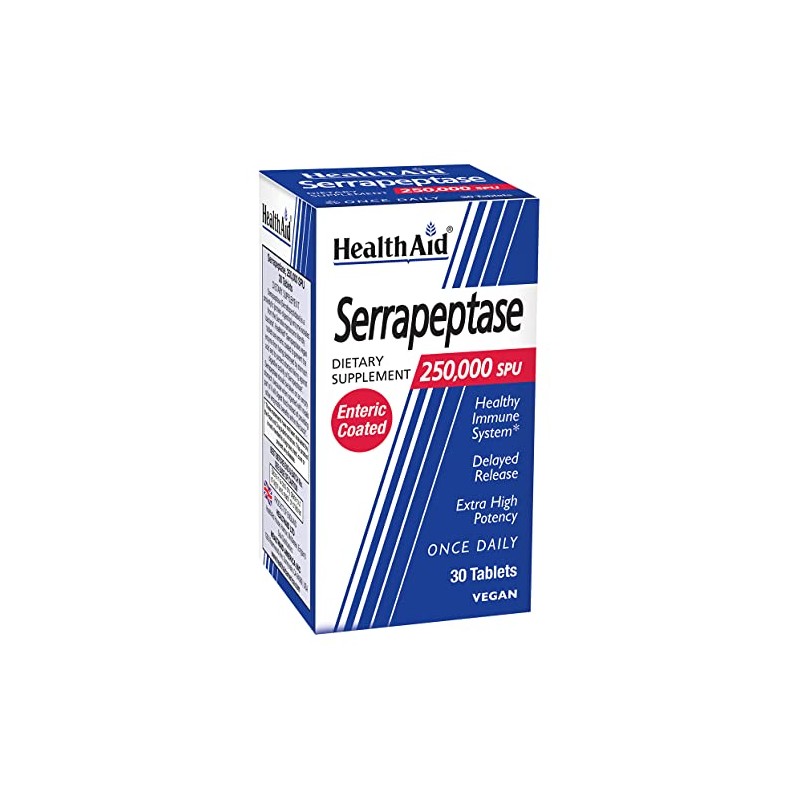 HealthAid Serrapeptase 250,000 SPU – Extra High Potency, Once-Daily Enteric-Coated Vegan