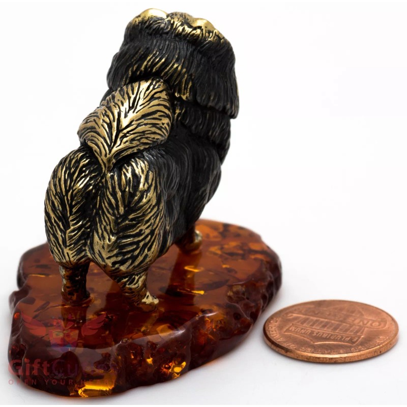 Solid Brass Amber Figurine of Pomeranian Spitz dog IronWork