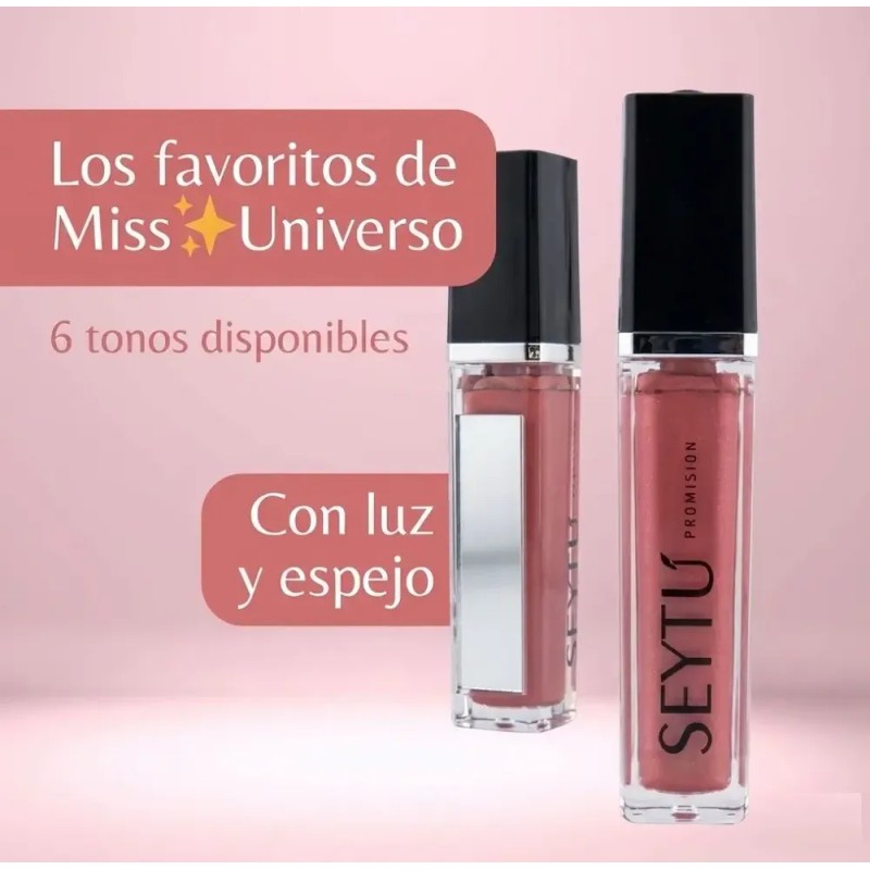 Brillo Gloss Labial Seytú Color Rubi Con Luz Y Espejo