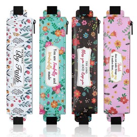 MoKo Elastic Pen Holder for Notebook, 4 Pieces PU Leather Pencil Case with Adjustable Band, Stationery School Supplies Zipper Bag for Planners, Journals, Book