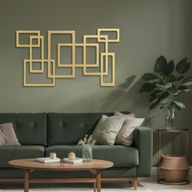 SIGNLEADER Metal Wall Decor Geometric Rectangular Minimalist Modern Abstract Wall Sculpture Hangings Home Decoration for Living Room, Bedroom, Bathroom, Kitchen, Outdoor - 24" Gold