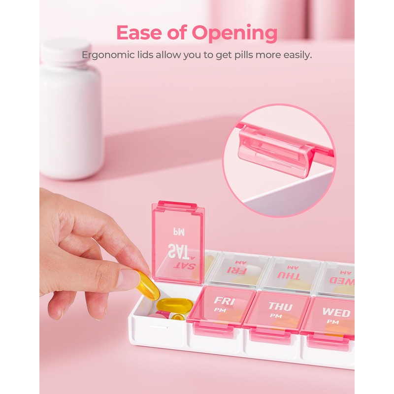 AMOOS Weekly Pill Organizer 2 Times a Day, Stylish Pill