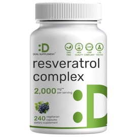 DEAL SUPPLEMENT Resveratrol Complex, 240 Veggie Capsules – Trans-Resveratrol Supplement with NAD, Quercetin, Turmeric, CoQ10, & More | Non-GMO, Gluten