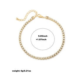 PINCHUAN Silver Anklets for Women Shiny Tennis Anklet Silver Adjustable Rhinestone Ankle Bracelets Waterproof Beach Anklets Bracelet for Women Foot Jewelry for Summer-Single gold