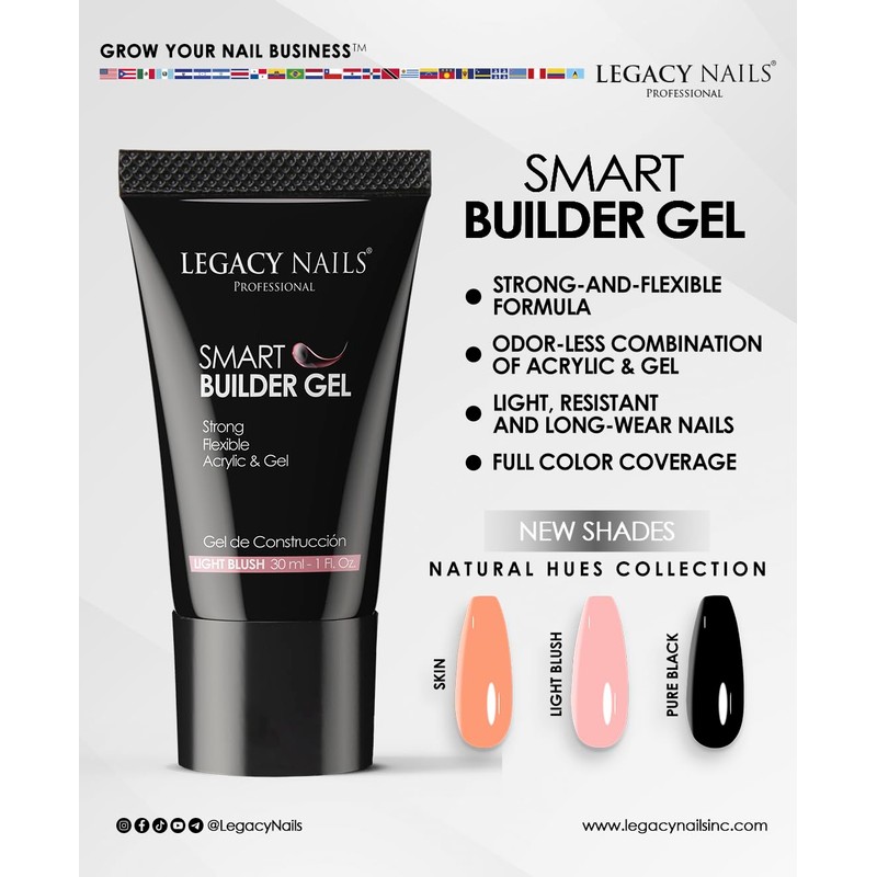 LEGACY NAILS SMART BUILDER GEL 1oz - Odor-Less, Full-Color Coverage,
