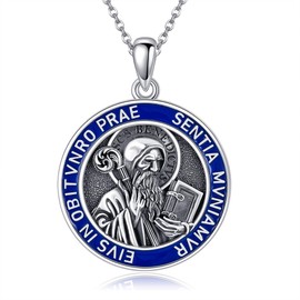 ONEFINITY Halskette Mit St. Benedikt Medaille 925er Sterlingsilber St. Benedikt Halskette Erzengel Medaillen Anhänger Schutz Religiöser Amulettschmuck Für Männer Und Frauen