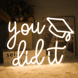 Congrats Grad Neon Sign You Did It LED Neon Light Sign Warm White Congrats Light up Sign Background Neon Signs for Wall Decor Celebrate Neon Lights for Class of 2025 Graduation Party Decor | CKTBLEY