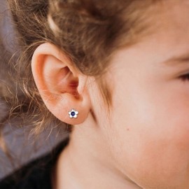 925 Sterling Silver Flower Stud Earrings for Women, Blue CZ Tiny Cute Studs for Daughter Granddaughter Hypoallergenic Jewelry Gift