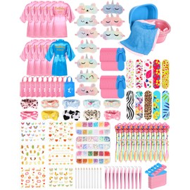 Suhine 10 Set Spa Party Supplies for Girls, Kids Satin Robes Nail Salon Kit Spa Kit Accessories for Birthday Party Favors (Blue, Pink)