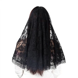 Manfnee Lace Triangular Scarves and Shawls for Evening Dresses with Tassels Wedding Party Mesh Lace Veil, D1: black, M