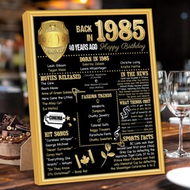 Ywlake Back in 1985 Canada Birthday Poster Framed, Happy 40th Birthday Party Table Decoration Supplies Home Decor Birthday Wedding Gift Poster for Men Him (Black & Gold, 8x10 inch)