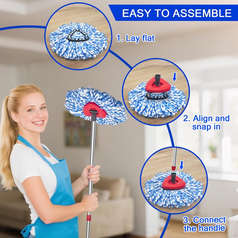 JEHONN Spin Mop Replacement Heads, Base, Handle for O-Cedar EasyWring