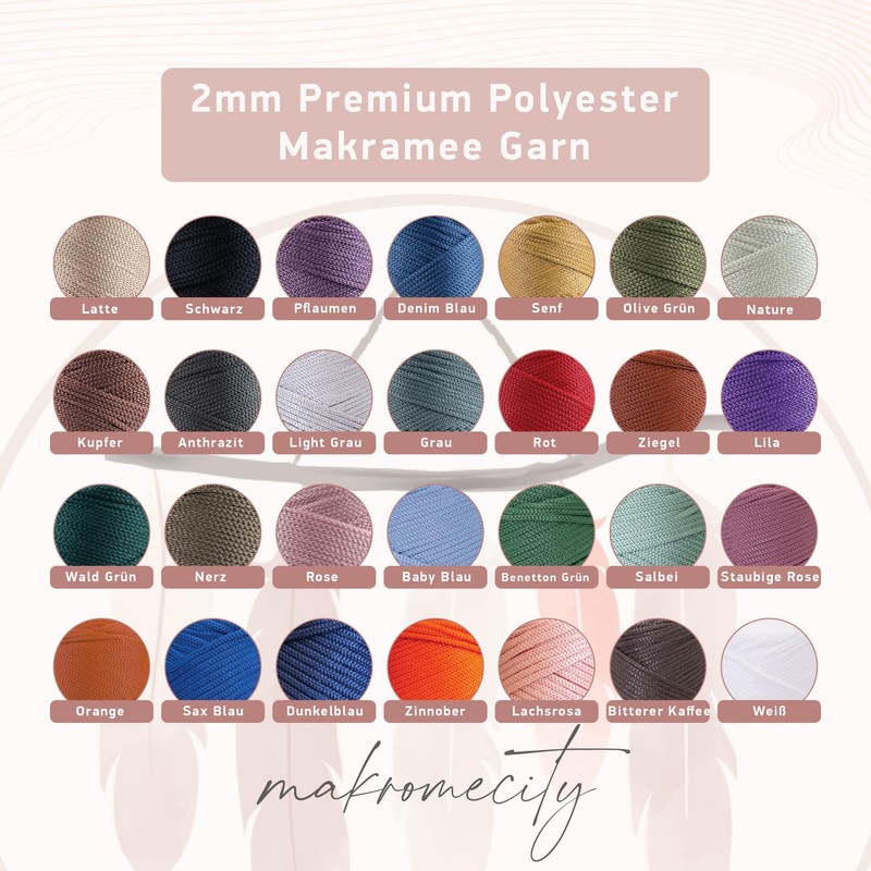 Makromecity Macrame Yarn 2 mm x 230 m, Premium Polyester