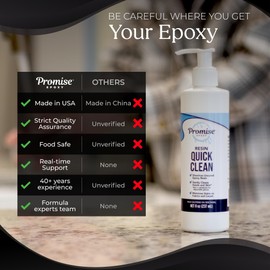 Promise Epoxy Resin Quick Clean Remover 8 oz - Ideal for Removing Uncured Resin, Cleaning Work Surfaces, Tools and Mold Cleaner with Eco-Friendly Formula – Perfect for Jewelry, Coatings