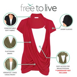 Free to Live 3 Pack Nursing Tops Breastfeeding Shirts Criss Cross Tops for Women Maternity Clothes (Large, Black, Olive, Red)