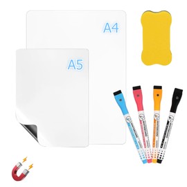 OQOQ Magnetic Whiteboard A5 & A4-2 Pcs Soft White Magnetic Dry Erase Board with 4 Dry Erase Markers, 1 Magnetic Eraser, Weekly Meal Planner to Do List Note Pad for Fridge Office Locker Accessories