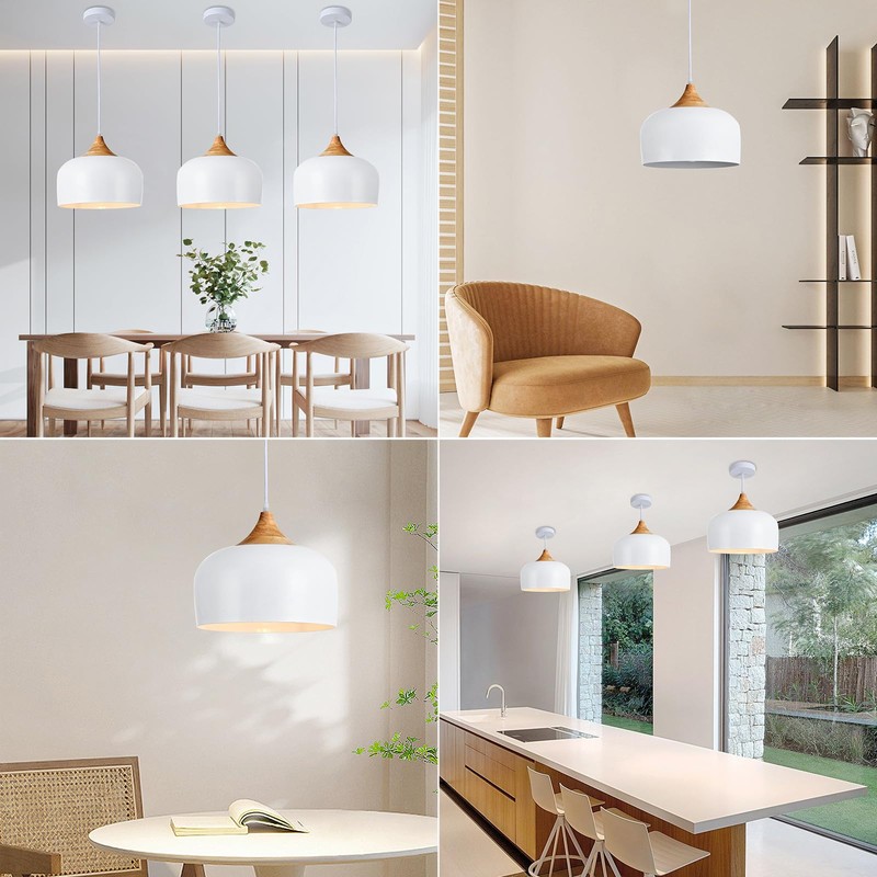 POLITAMP Modern Large Pendant Lights,Wooden Dome Pendant Light Fixture,Adjustable Hanging