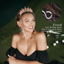 Queen Crowns for Women Tiaras Wedding Princess Crown Quinceanera Tiara Crystal Bridal Headband Rhinestone Hair Accessories for Birthday Prom Pageant Party Champagne Gold