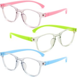 Benaewa 3 PCS Kids Glasses for Blue Light Blocking, Computer Glasses for Age 4-12 Years, Anti Uv400 & Eyestrain (Blue Pink Green)
